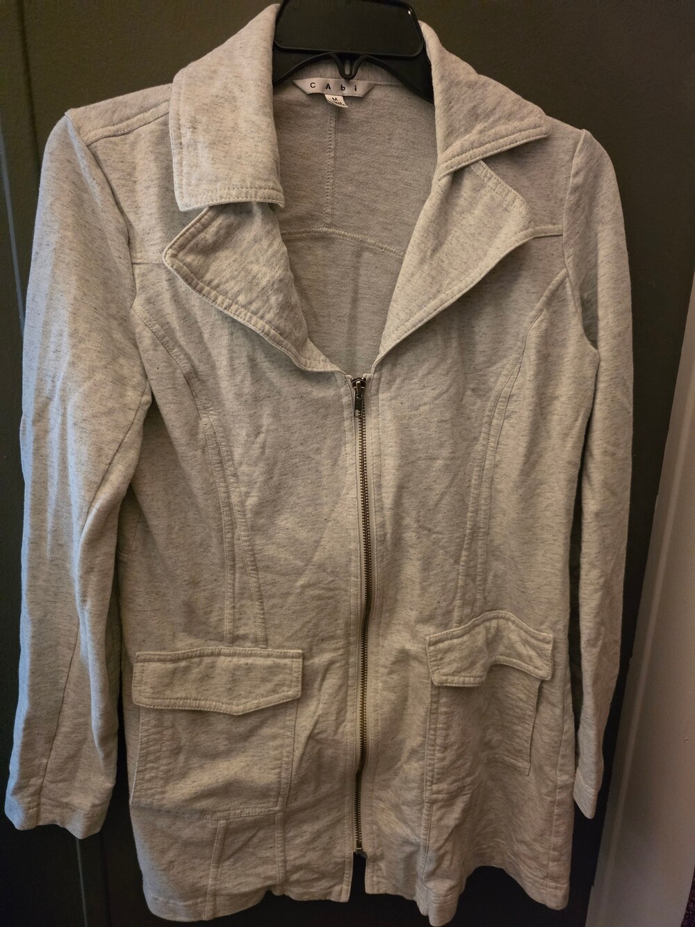 Cabi Light Gray Zip-Up Jacket with Snap Button Cuffs Medium